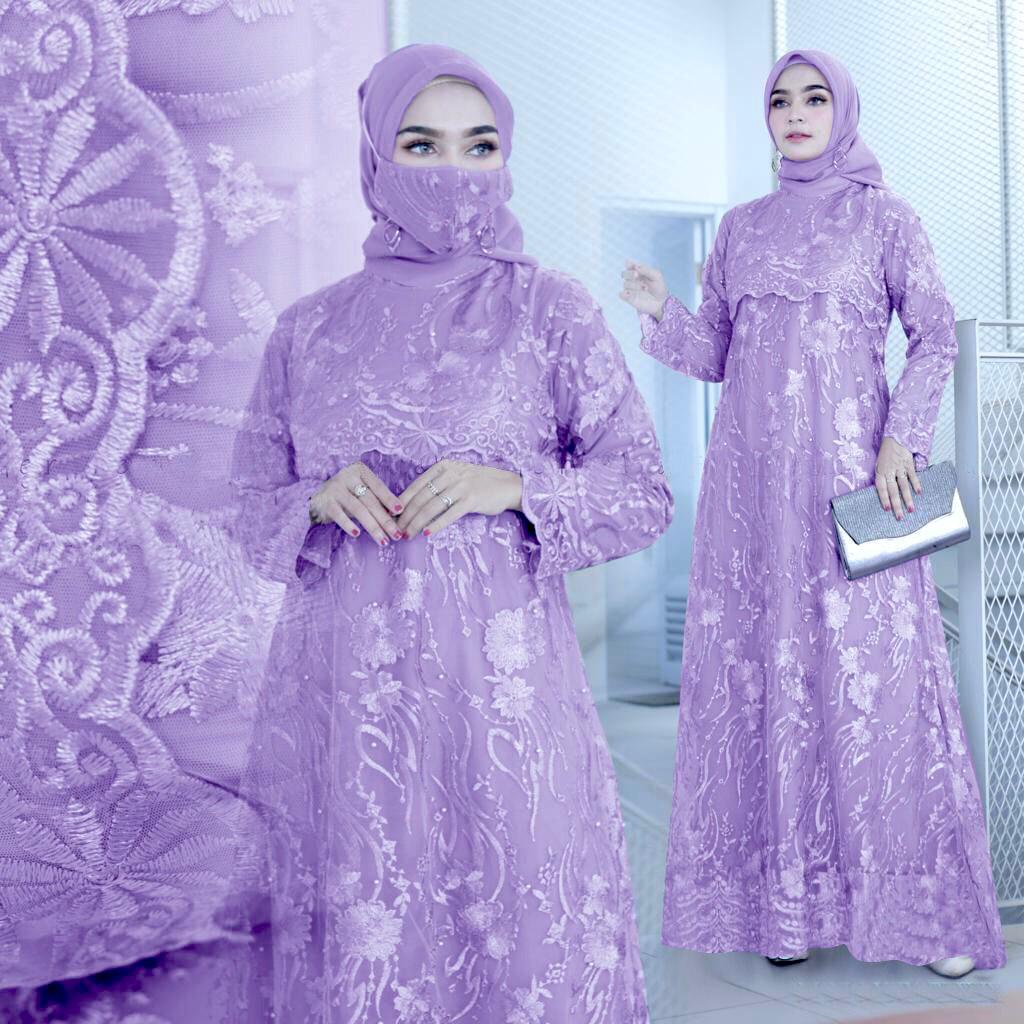 GAMIS MAXI SHANIA FREE MASKER/TILE BRUKAT MUTIARA/GAMIS PESTA/DRESS KONDANGAN/SIZE S/L/XL/XXL/XXXL/GAMIS PESTA FASHION TERBARU/BRIDESMAID/GAMIS REMAJA