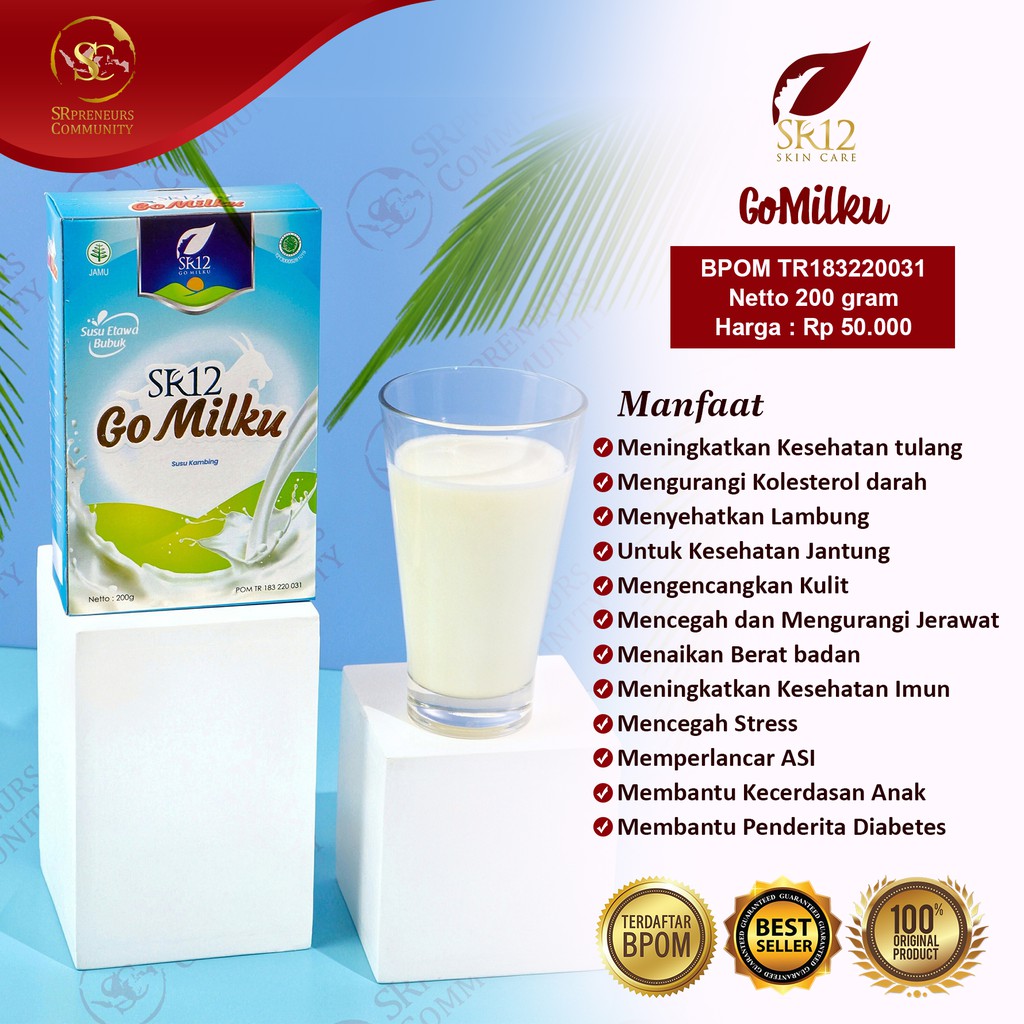 

SUSU KAMBING GOMILKU SR12 SUSU ETAWA KUALITAS PREMIUM GOAT MILK SUSU BUBUK TANPA GULA BPOM