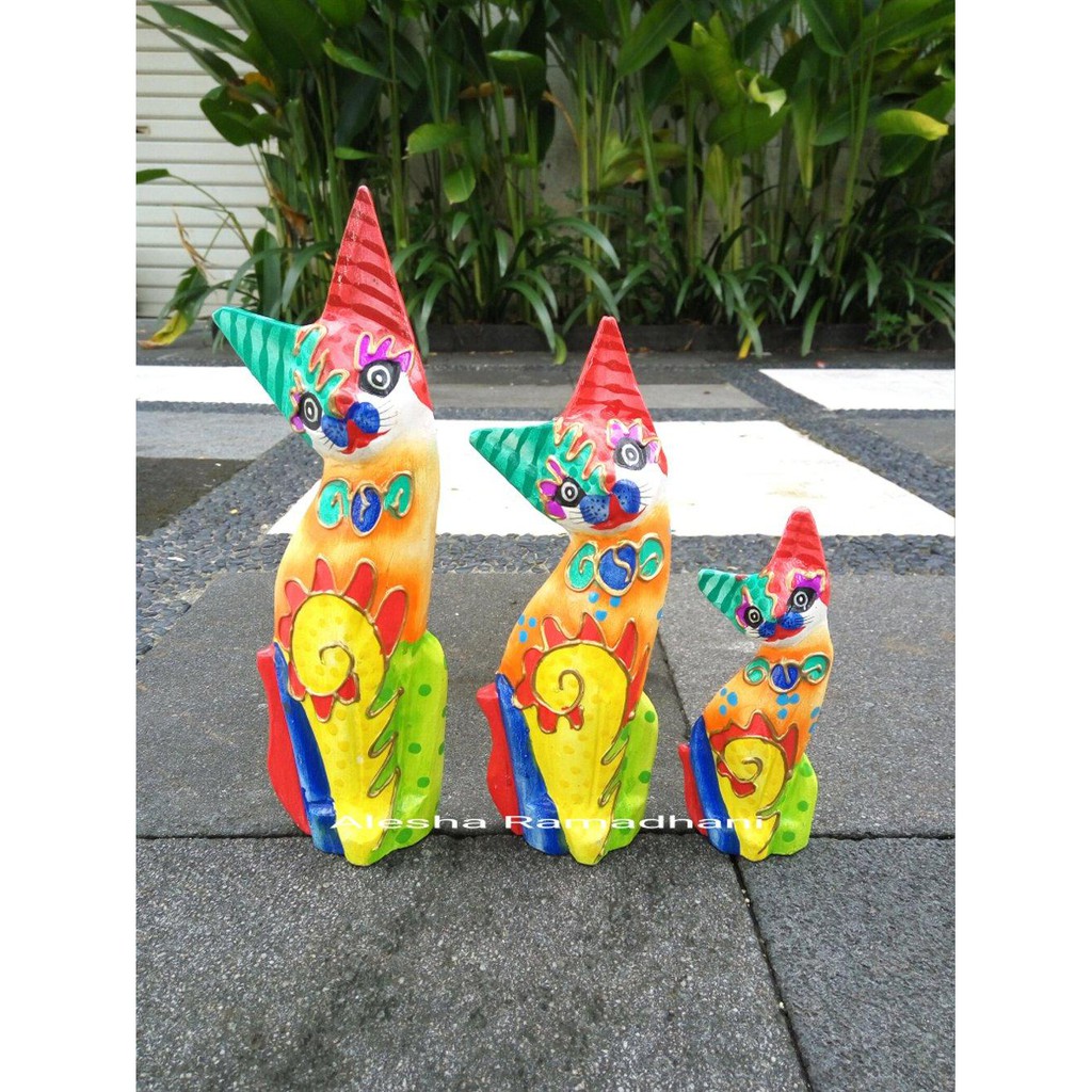 Patung Kucing HQ 1 set 3 / Bali Souvenir / Ukiran Bali parts