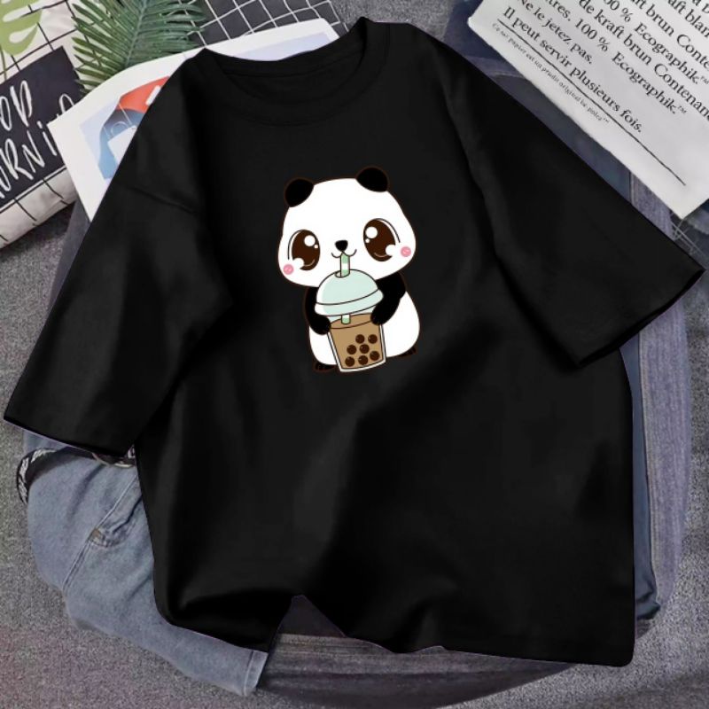 ATASAN OVERSIZE WANITA PANDA BOBA HITAM | ATASAN OVERSIZE WANITA MURAH | BAJU WANITA LUCU | BAJU WAN