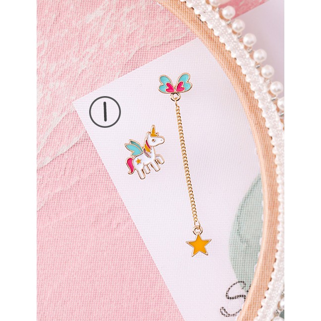 LRC Anting Tusuk Fashion Blue+gold Color Star&amp;unicorn Shape Decorated Earrings