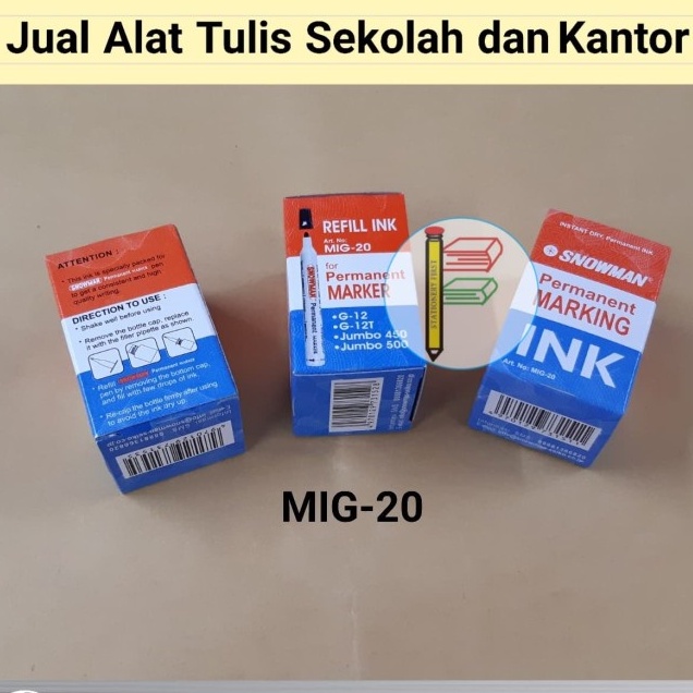 Tinta Isi Ulang Refill Permanent Ink Marking Snowman MIG-20 Biru Ecer