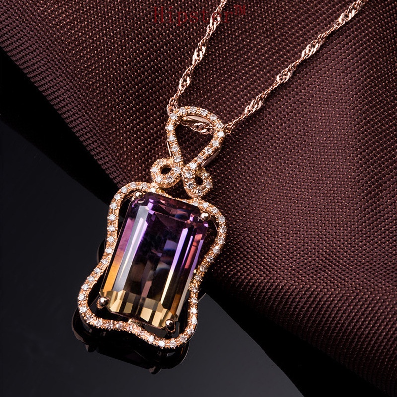 Jewelry Set Fully-Inlaid Natural Color Gemstone Pendant Square Amethyst Ring Two-Piece Set