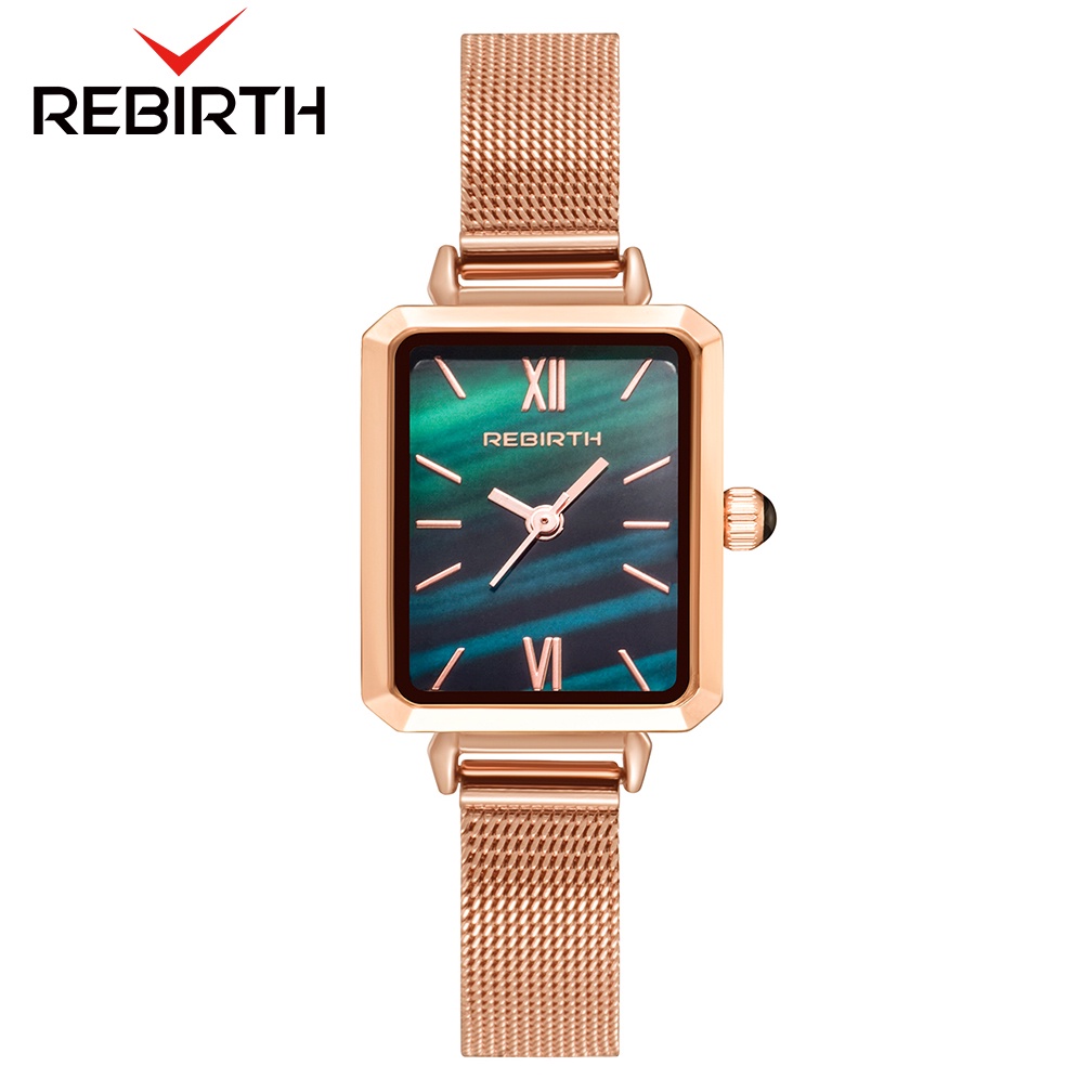 REBIRTH Jam Tangan Wanita Santai Mode Gaya Hijau Tali Kulit Jam Tangan Cewek-RoseGold
