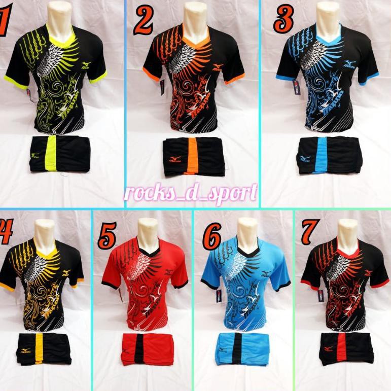 Baju olahraga kaos futsal stelan volly voli mizuno & badminton sport motif sayap burung keren (KODE