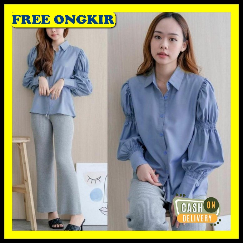 [Art. 823834] Baju Kemeja Wanita Formal Style Korea Atasan Polos Casual Putih Lengan Panjang Outfit 