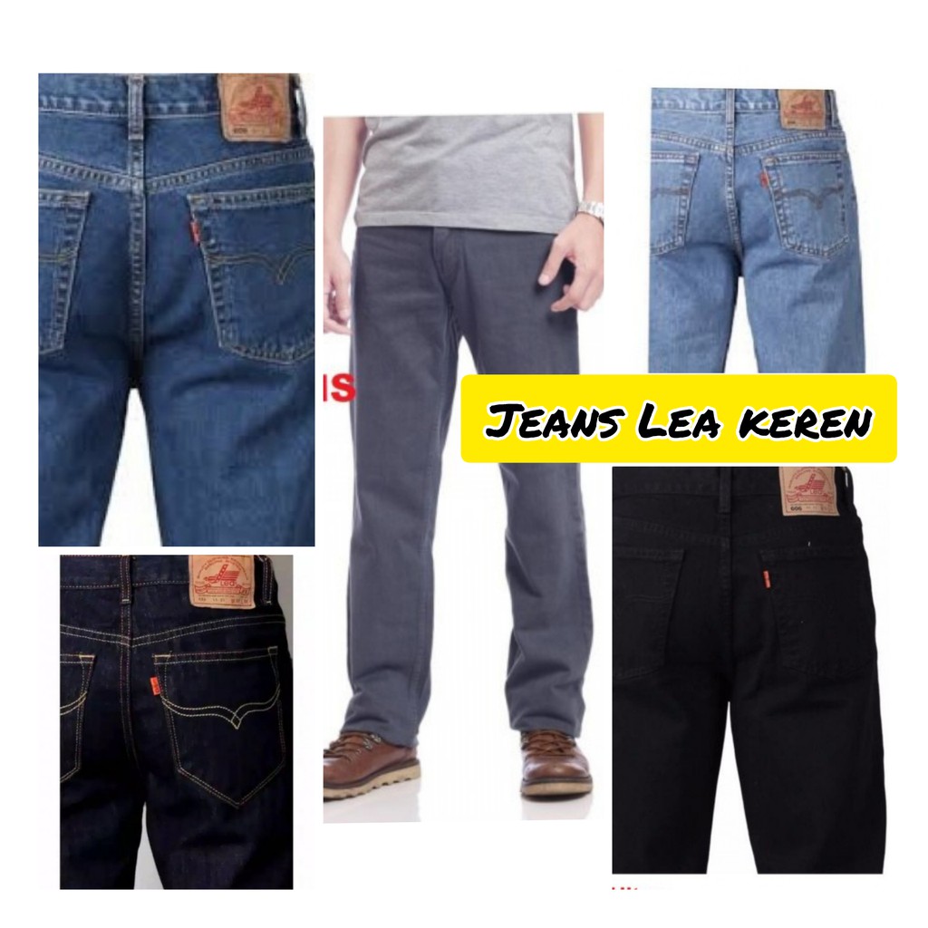 celana panjang jeans lea 606 kw model bootcut pria wanita tapi berkualitas warna hitam biru