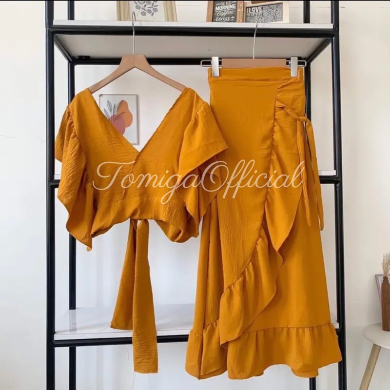 Setelan Wanita Terbaru Jenar Set Rok Baju Atasan Blouse Bahan Katun Bl Yola Set Rok Rumbai Crinkle