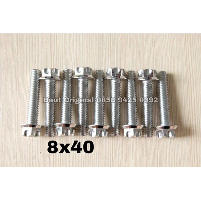 baut probolt 8x40 mm stainless new model drat 12 panjang 4cm 12 silver gs1 gear 2 kunci belimbing heng