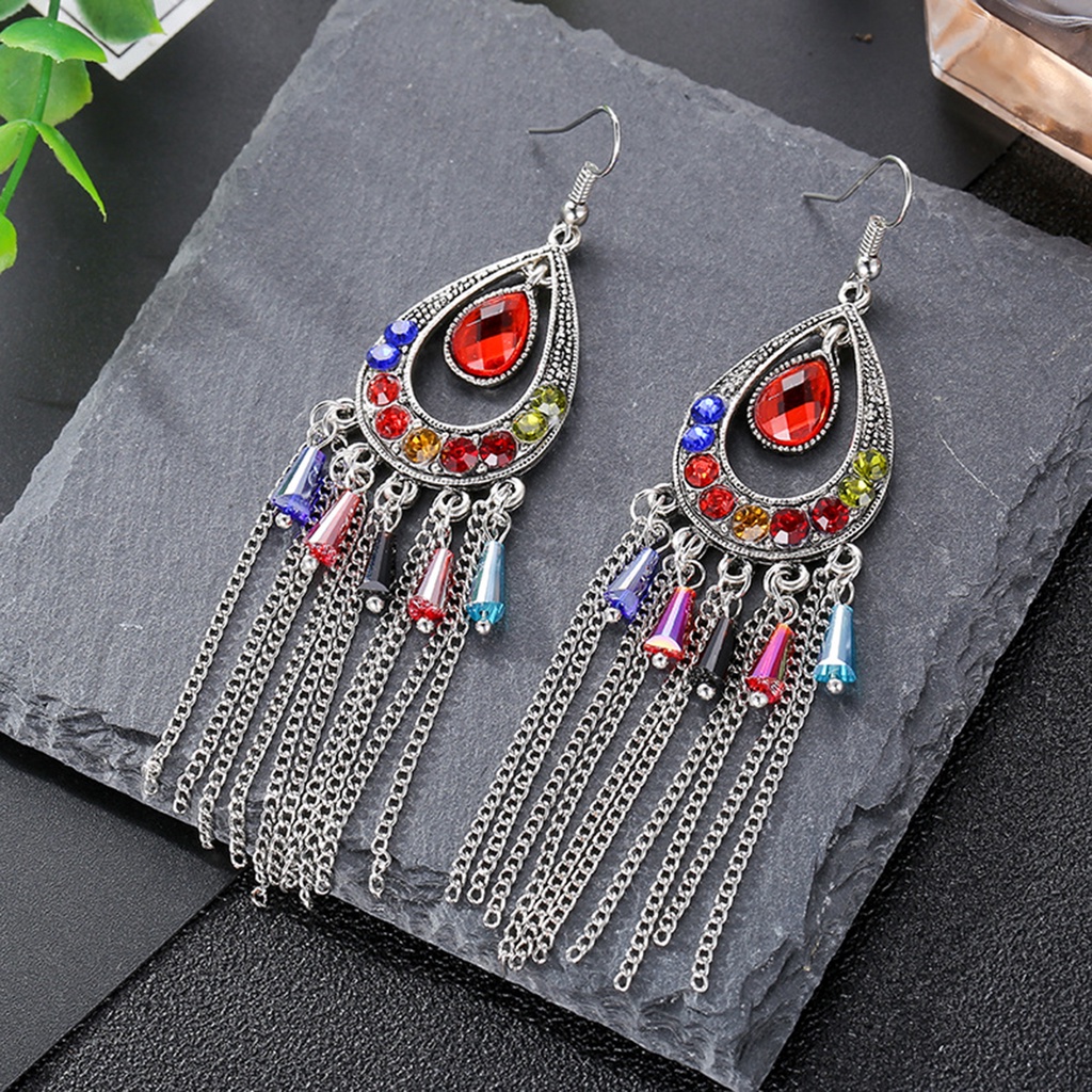 Hu Hu Hu Hu Hu Alat Bantu Pasang Kacamata♡ 1 Pasang Anting Rumbai Bentuk Tetesan Air Aksen Berlian Imitasi Gaya Vintage Untuk Wanita