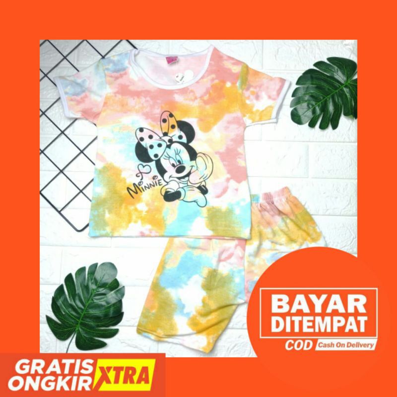 SETELAN ANAK PEREMPUAN USIA 2-10 TAHUN GAMBAR TIE DYE MINNIE