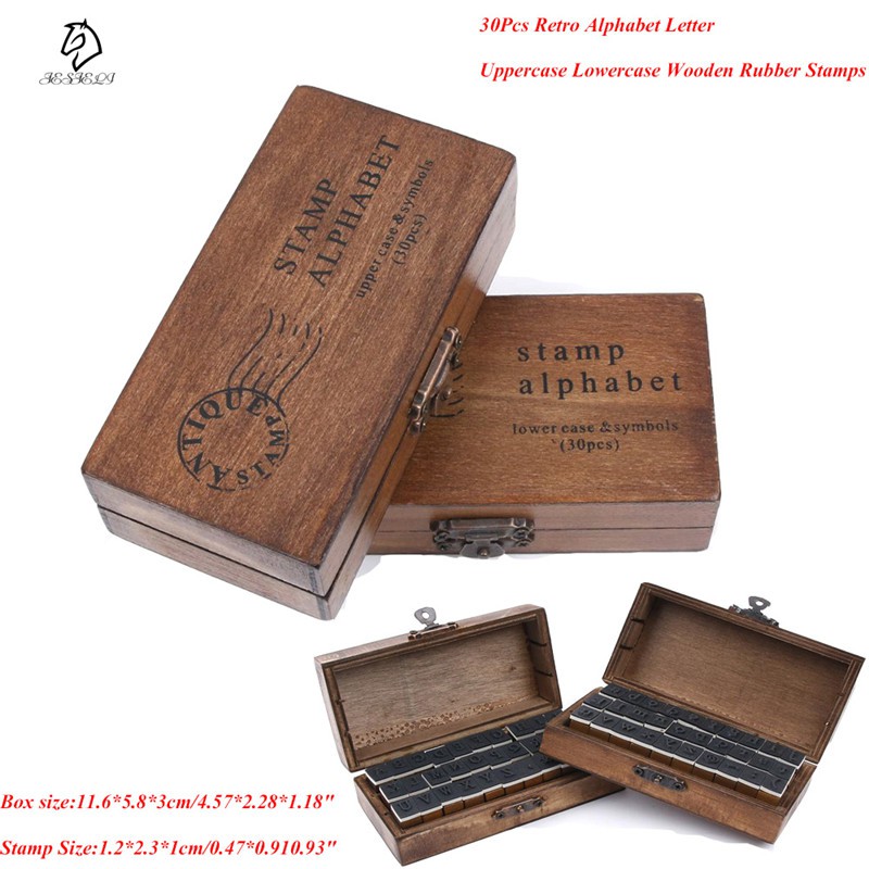 

INDORETAIL | 30 Pcs/Box Retro Surat Alphabet Huruf besar huruf kecil DIY Kayu Karet Stamp Set