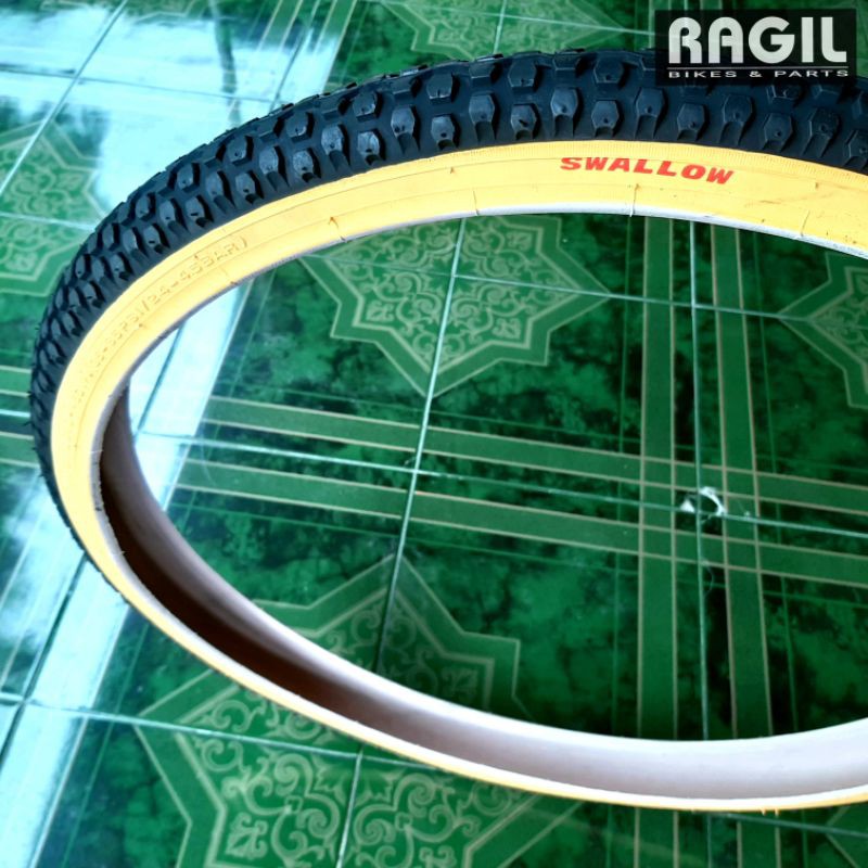 BAN LUAR SEPEDA 26 x 1.75 26x1.75 SWALLOW HITAM KUNING KASAR KOTAK MTB FEDERAL MINI