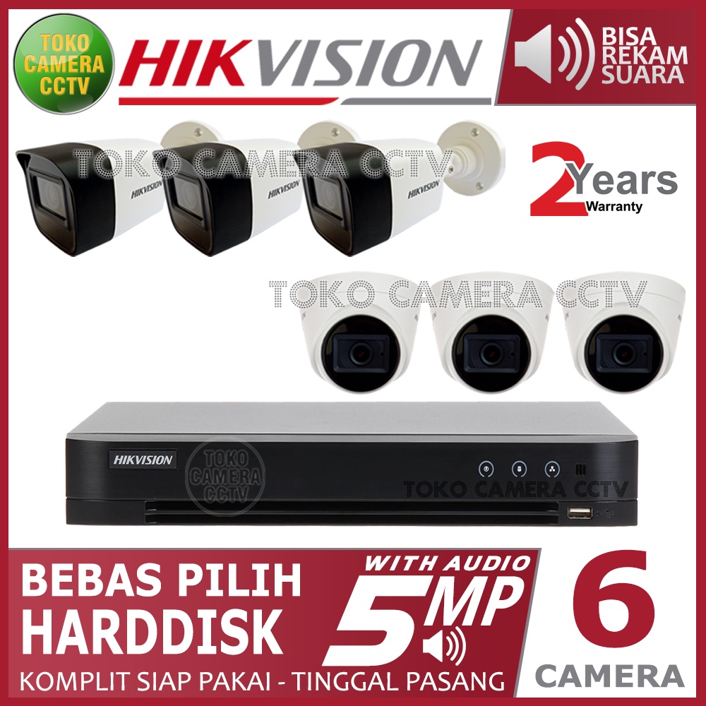 PAKET CCTV HIKVISION 5MP 8 CHANNEL 6 KAMERA AUDIO