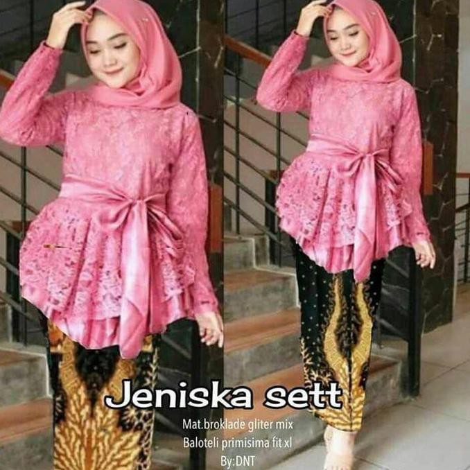 PRODUK READY... SETELAN JENISKA BROKAT BAJU BATIK WANITA BROKAT BLUS ROK SPAN BATIK - PINK MURAH