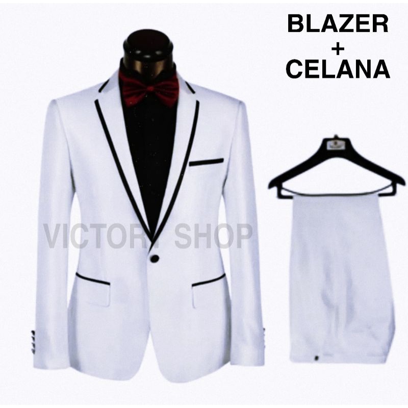 Setelan Jas Blazer Pria Slimfit Milner- Setelan Jas Pria Slimfit Putih Premium