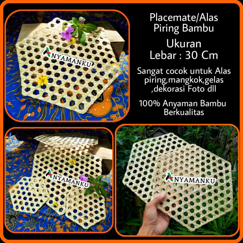 Alas piring bambu/Hexagon Bamboo Plater Coaster /Alas piring bambu segi enam/ tray bamhu murah