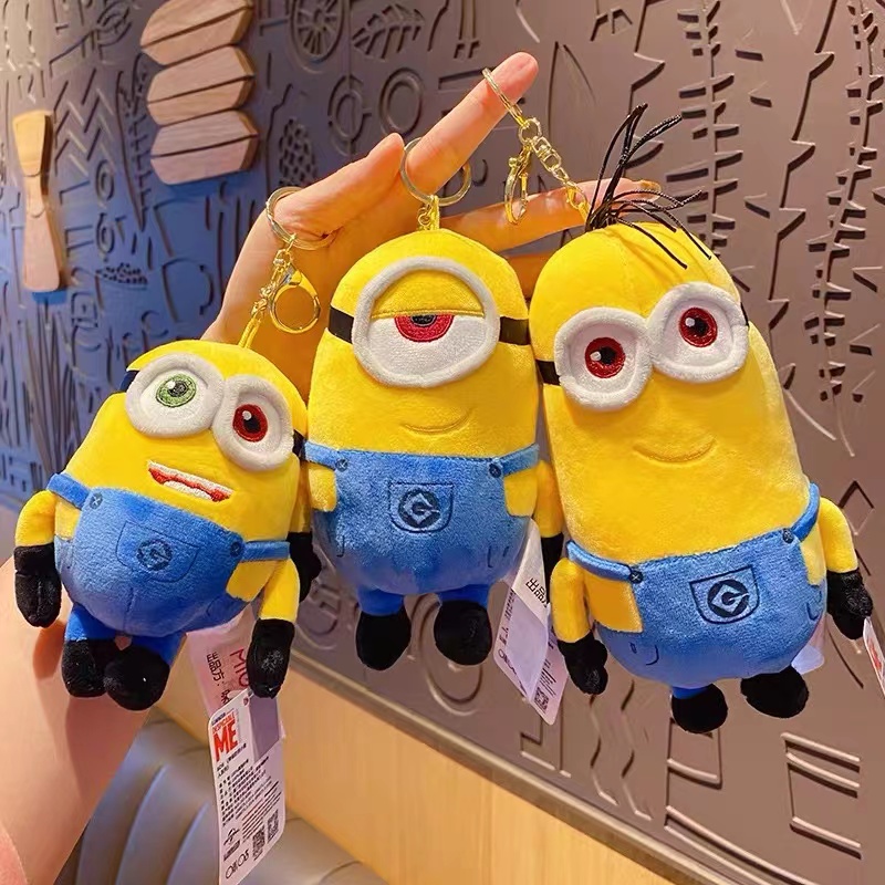 Mainan Boneka Stuffed Plush Bobbeanie Minion Mata Besar 12cm Bahan Katun Untuk Hadiah Ulang Tahun Anak