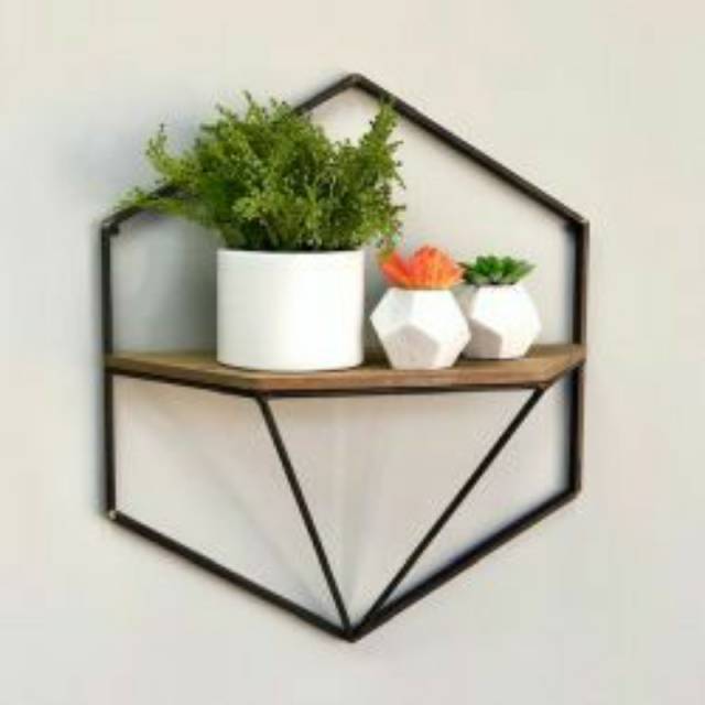 Rak Hiasan Dinding Hexagonal/ambalan kayu Tempel dinding minimalis