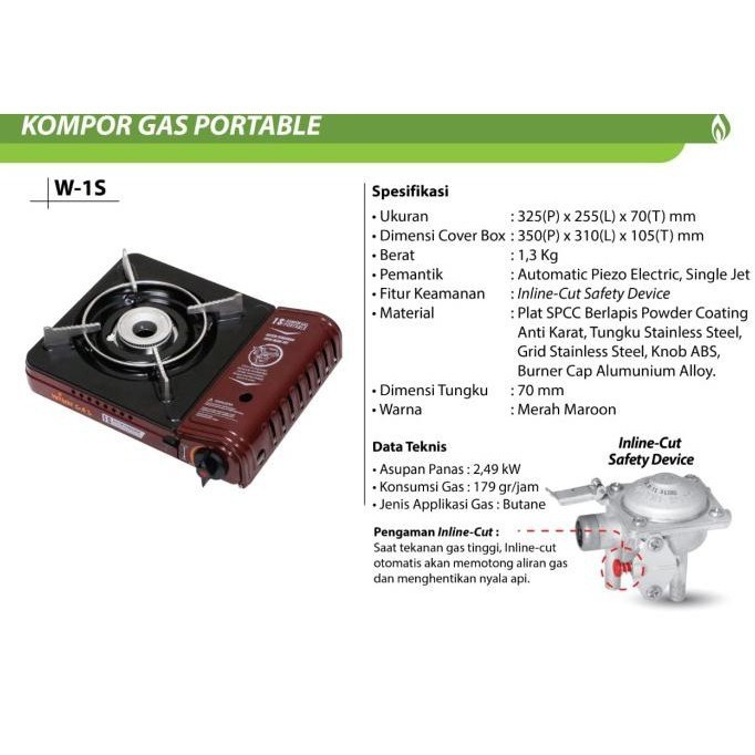 WInn Gas W 1S . Kompor Gas Portable 1 Tungku Praktis . Baru