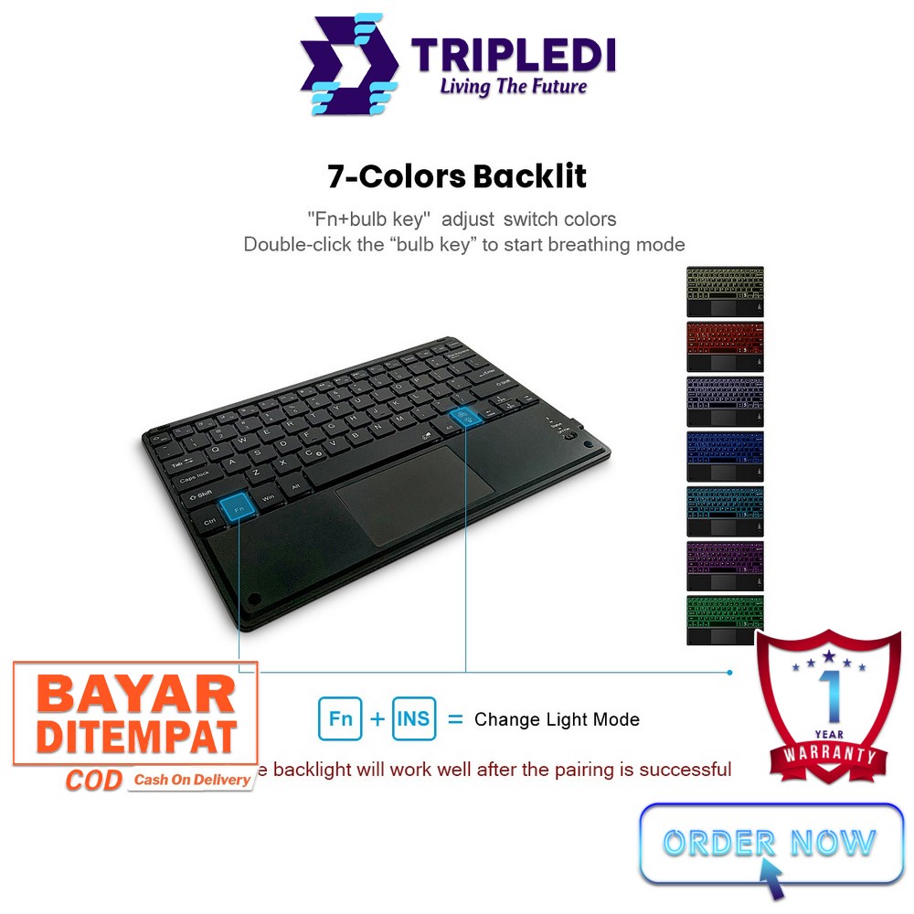 TRIPLEDI Case Samsung Galaxy Tab S7 FE 2021 5G Keyboard Touchpad Free Stylus Pen SM-T730 SM-T736B Flip Casing Leather Keyboard Trackpad Backlit LED Wireless Bluetooth Book Cover Folio Sarung Pelindung Tablet Android Stand Built-in Protektif Shockproof-4