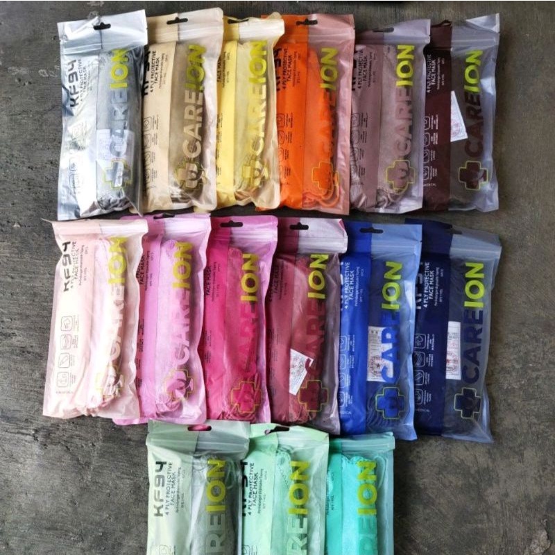 Masker KF94 Careion Model Korea 4ply Mix Warna isi 10pcs Embos Belahan Hidung v