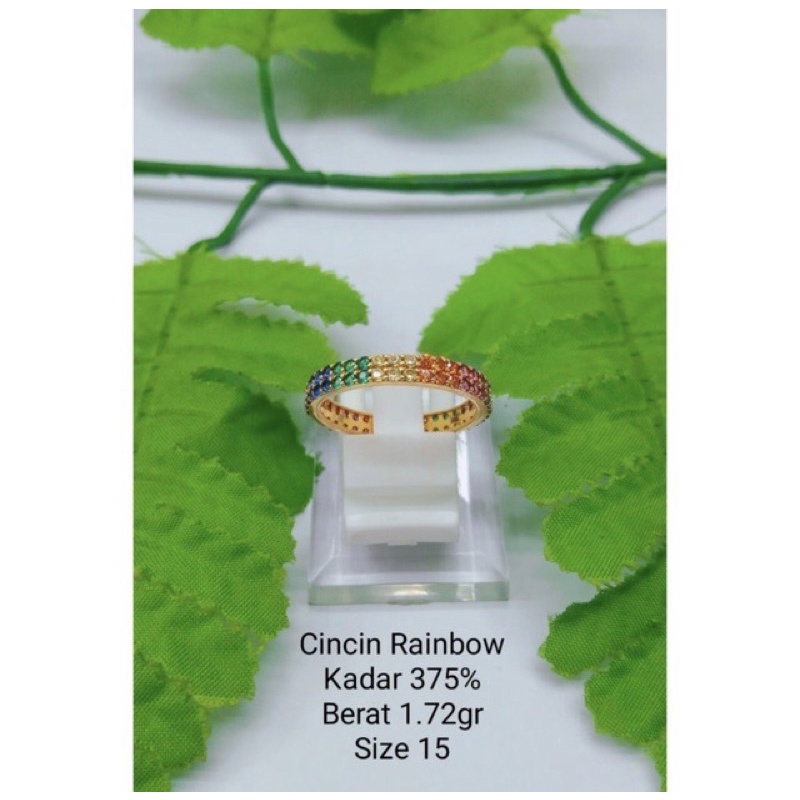 Cincin rainbow emas asli kadar 375/8k