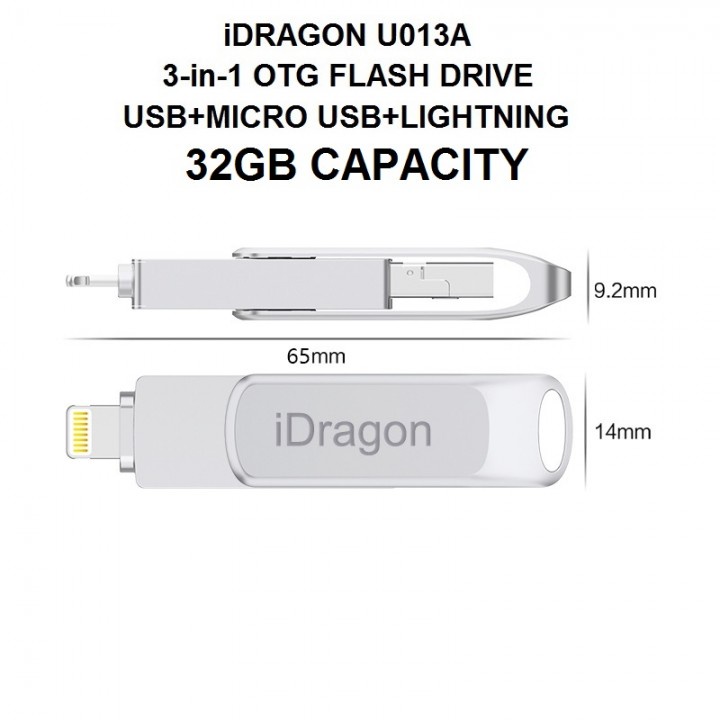 iDRAGON U013A - 3-in-1 Mini USB OTG Flashdrive 32GB Capacity