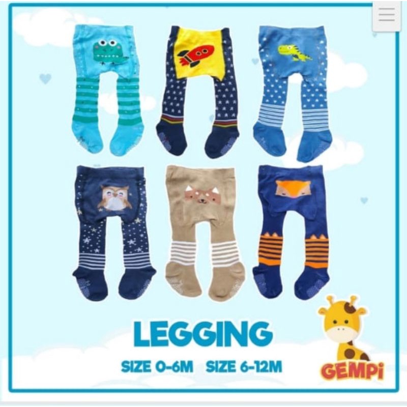 Legging Cotton Rich Gempi Girl legging Kaos kaki Import Bayi 0-6 dan 6-12 month