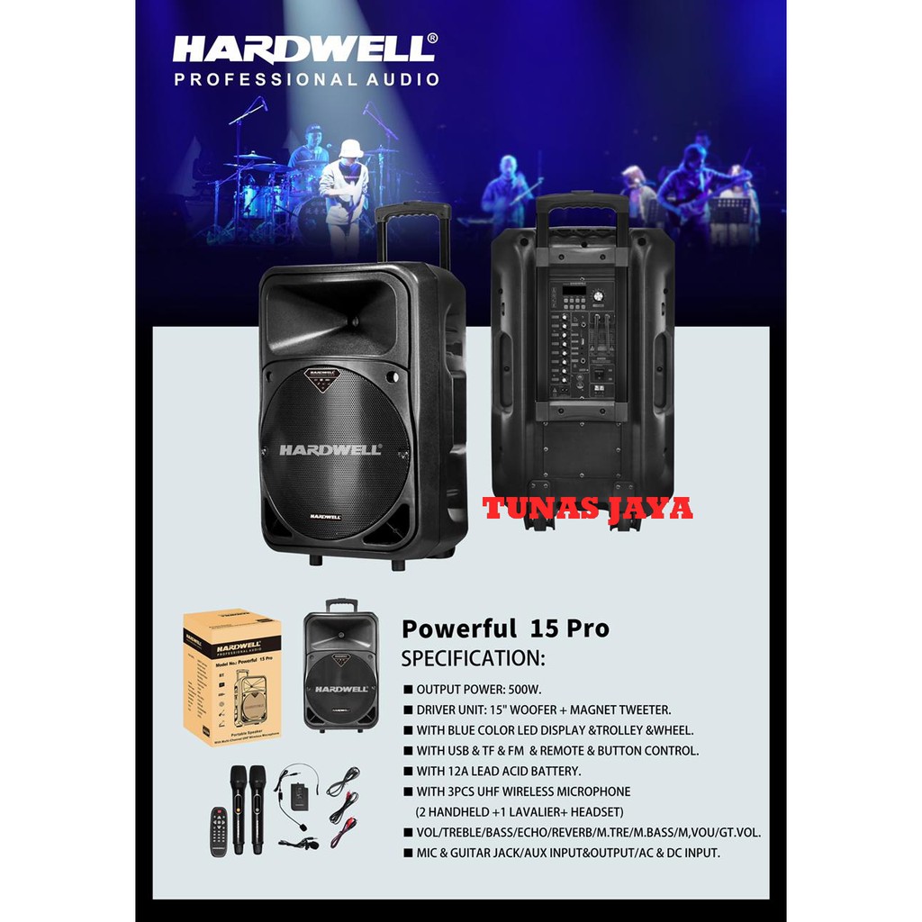 SPEAKER MEETING PORTABLE HARDWELL POWER FULL 15 PRO USB BT ORIGINAL POWERFULL