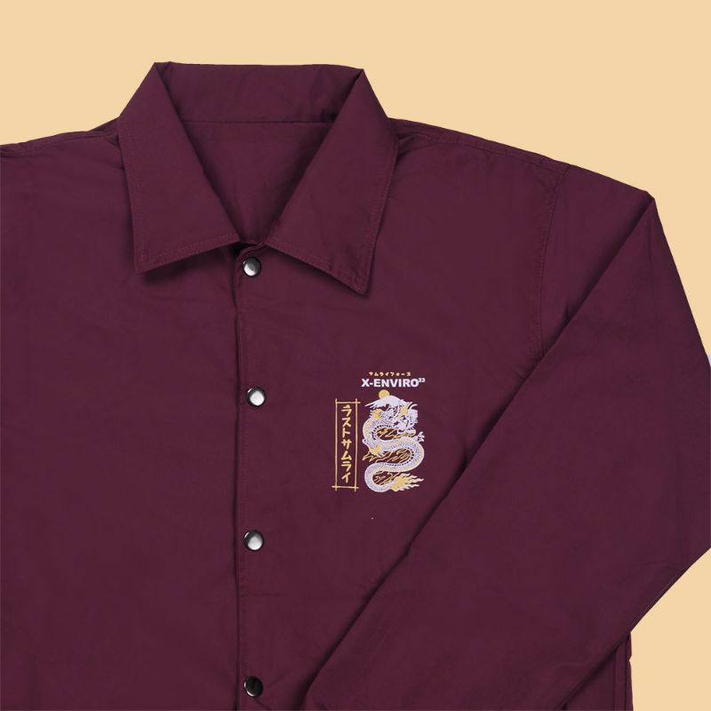 Jaket Coach Windbreaker Pria Original Premium Material Warna Marun | Jaket Taslan Parasut Tahan Air | Jaket Style Japan Keren Anti Air