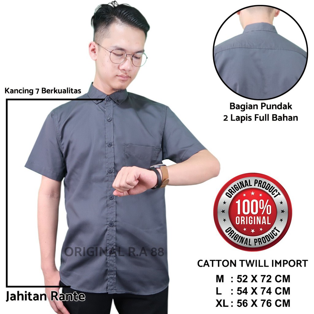 kameja pendek pria katun twill import kameja polos