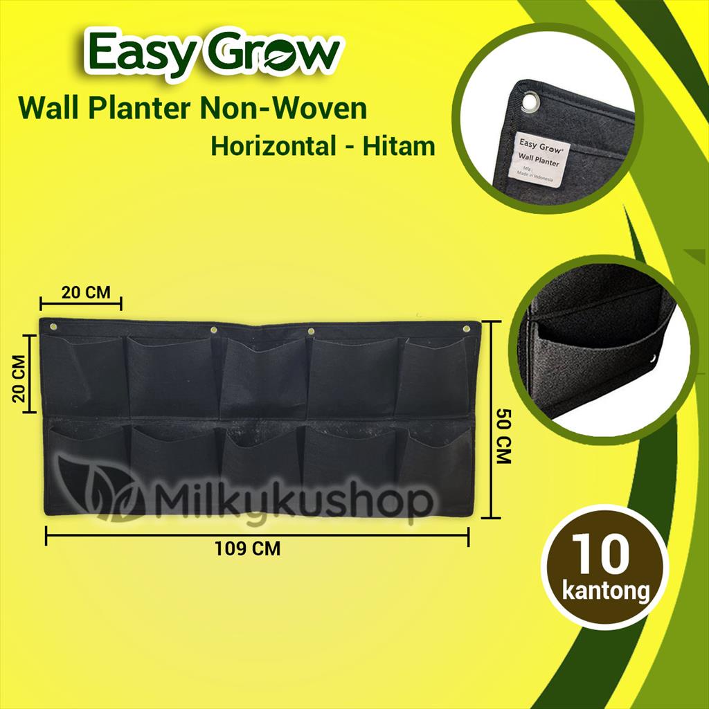 WALL PLANTER BAG EASY GROW NON WOVEN HORIZONTAL 10 KANTONG HITAM