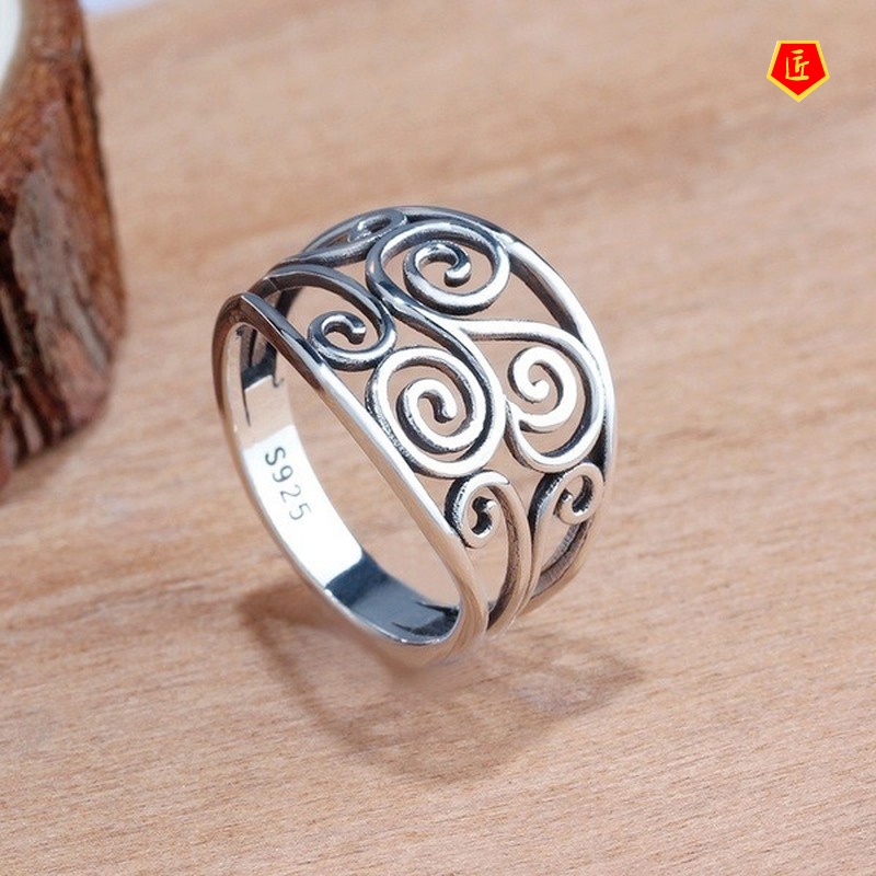 [Ready Stock]Vintage Silver Black Hollow Flower Ring