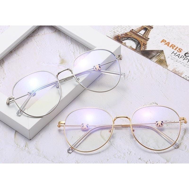 (Fy)Kacamata anti radiasi wanita dan pria  frame metal  bulat Motif Panda realpict
