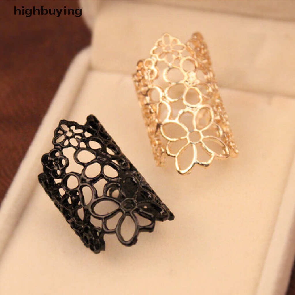 Hbid Perhiasan Cincin Jari Wanita Model Bunga Hollow Chic Bahan Lace