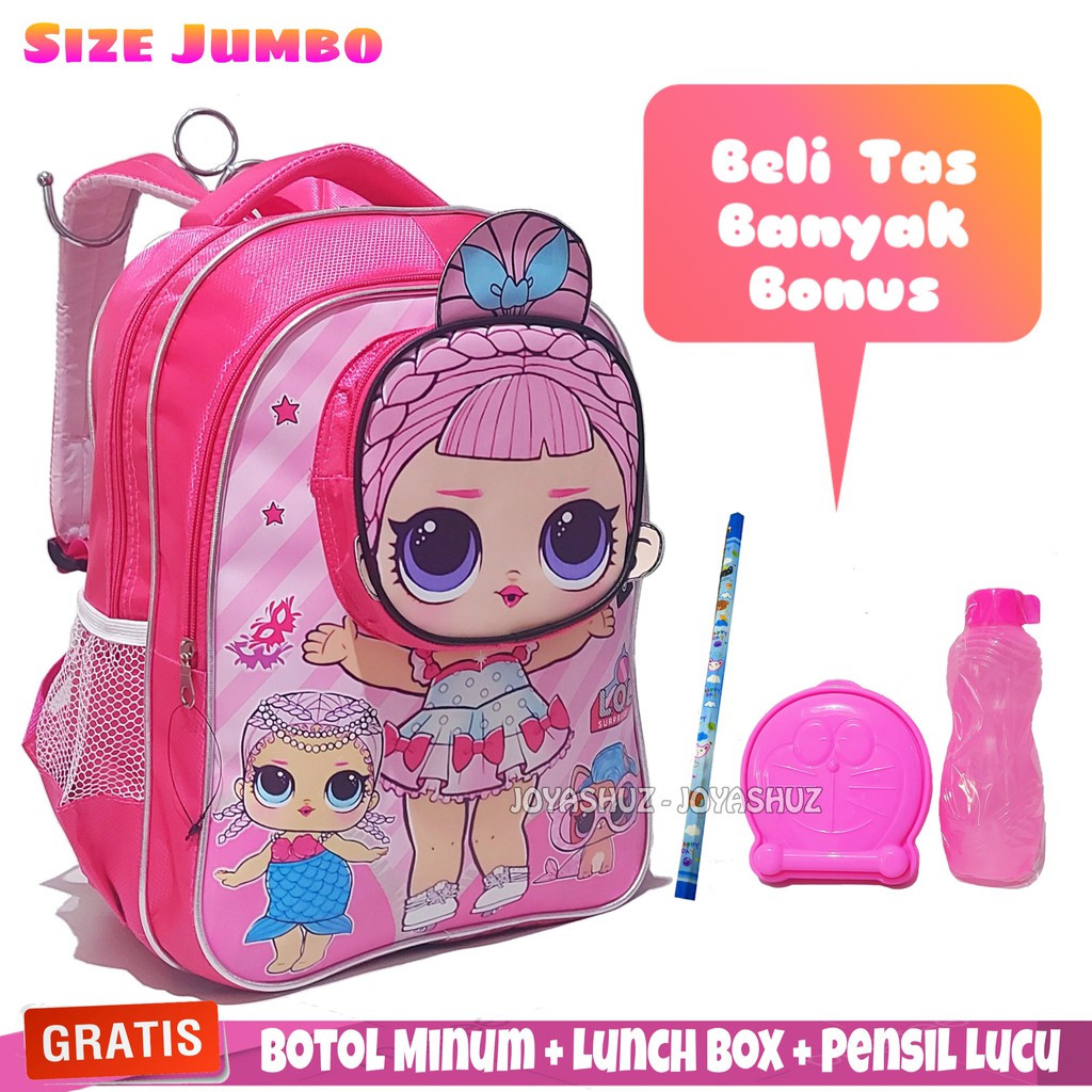 TAS ANAK PEREMPUAN KARAKTER 3IN1 - TAS SEKOLAH ANAK TK - TAS LOL SEPAKET - TAS GRATIS BOTOL MINUM