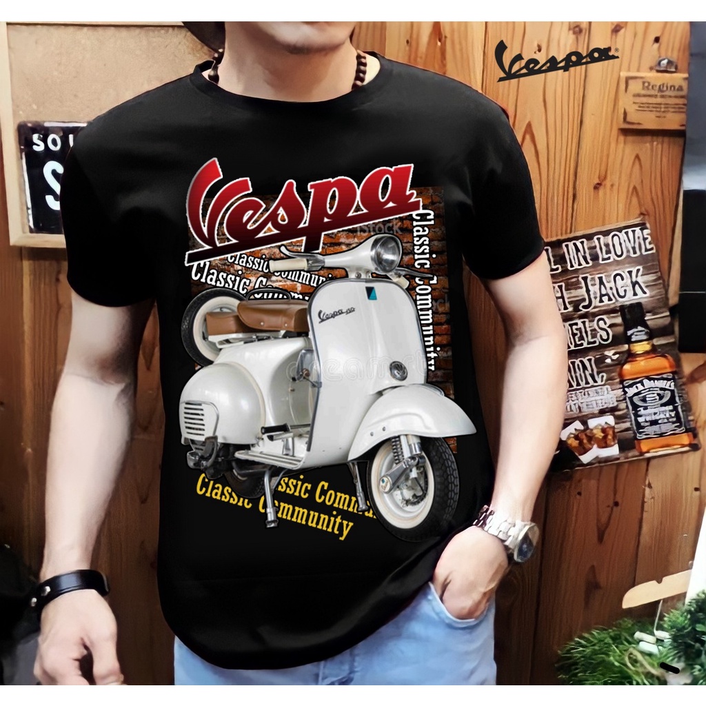 Kaos Distro Pria Lengan Pendek / Gambar Vespa black / Shalch Trendy