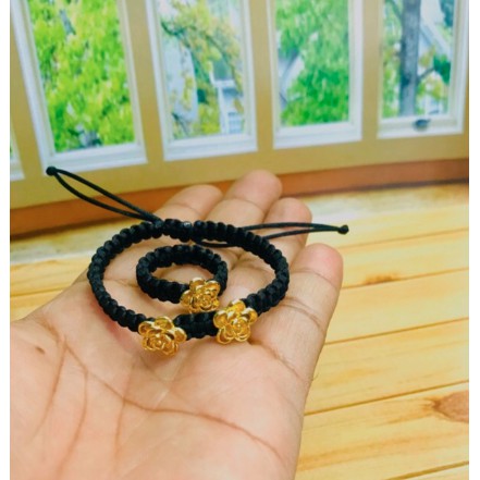 Satu set gelang dan cincin wanita / gelang rajut bunga lapis emas / replika emas / gelang