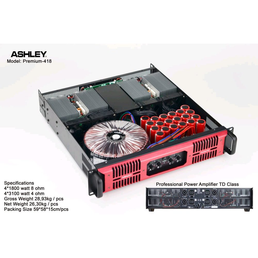 Power Premium-418 Ashley 4 Channel class TD original 4 X 1800 8ohm  Terlaris