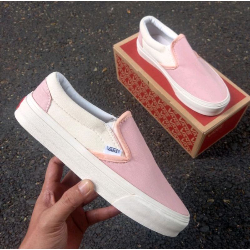 Sepatu slip on vans peach krem couple ibu dan anak