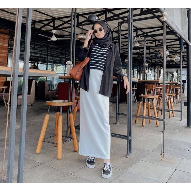 COD✅ All Size M - 4XL fit BB 40-85kg | ROK A-LINE &amp; ROK SPAN MAXI SKIRT ~ Scuba Premium TEBAL &amp; SOFT maxi/belahan/hitam/highwaist/bawahan muslimah/kerja/kuliah/kantor