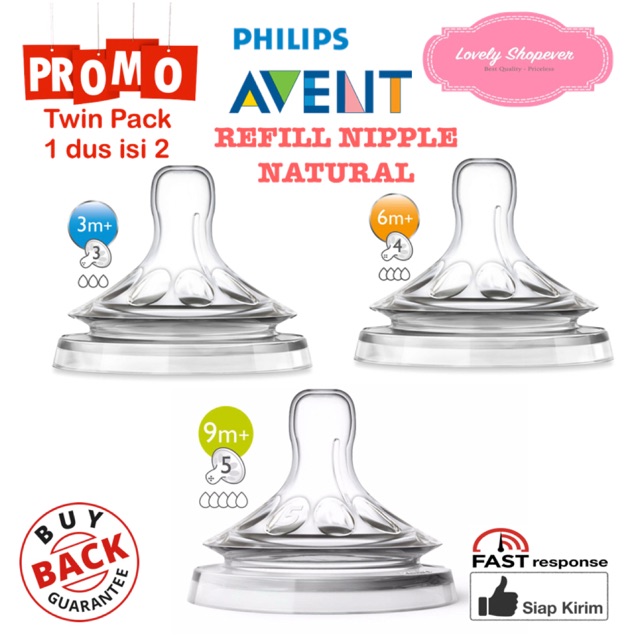 Nipple Dot Avent Philips Natural soft Teat New design 3m+ 6m+ 9m+ (isi 2 buah)