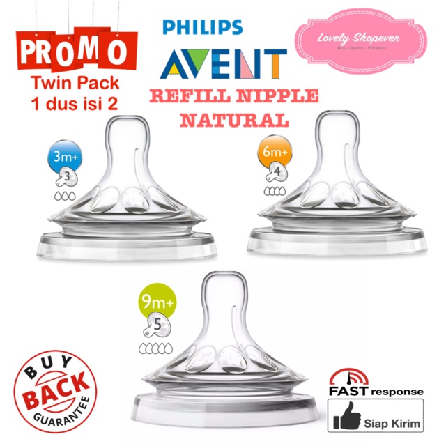 Nipple Dot Avent Philips Natural Response soft Teat New design 3m+ 6m+ 9m+ (isi 2 buah)
