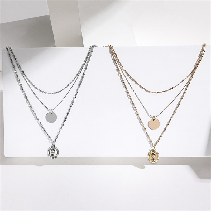 Retro Multilayer Necklace Fashion Classic Coin Head Pendant Chain For Women