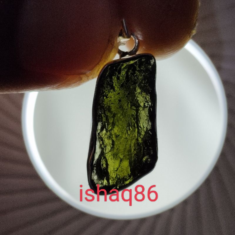 LIONTIN PERAK 925 NATURAL MOLDAVITE TEKTITE ASLI METEOR CEKO