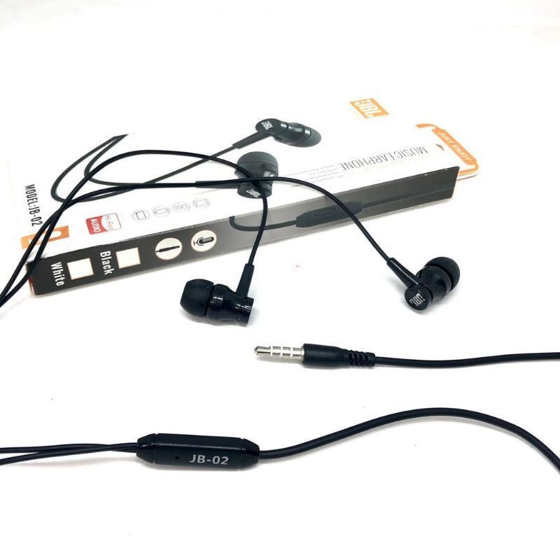 Earphone J02 stereo music Extra BASS telfon headset mic