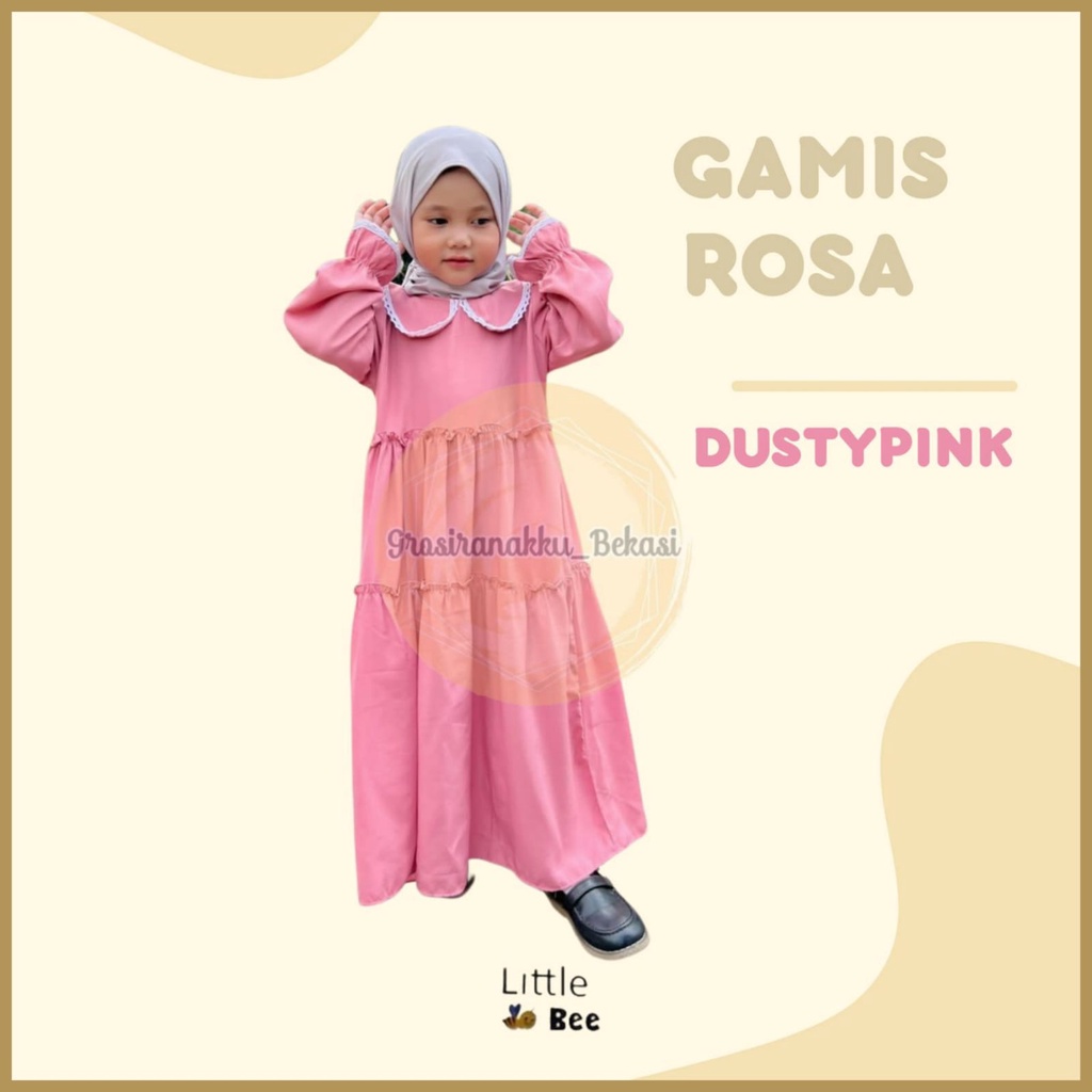 Gamis Anak Rosa Rayon LittleBee Warna Dusty Pink Size 2-8 thn