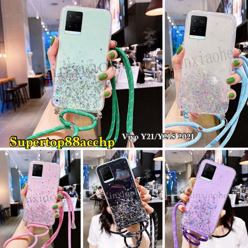 Case Tali Nagita Vivo Y21/Y21S/Y21A/Y21T/Y33S/Y33T/Y01/Y75 5G/T1 5G  Lanyard Glitter Gantungan