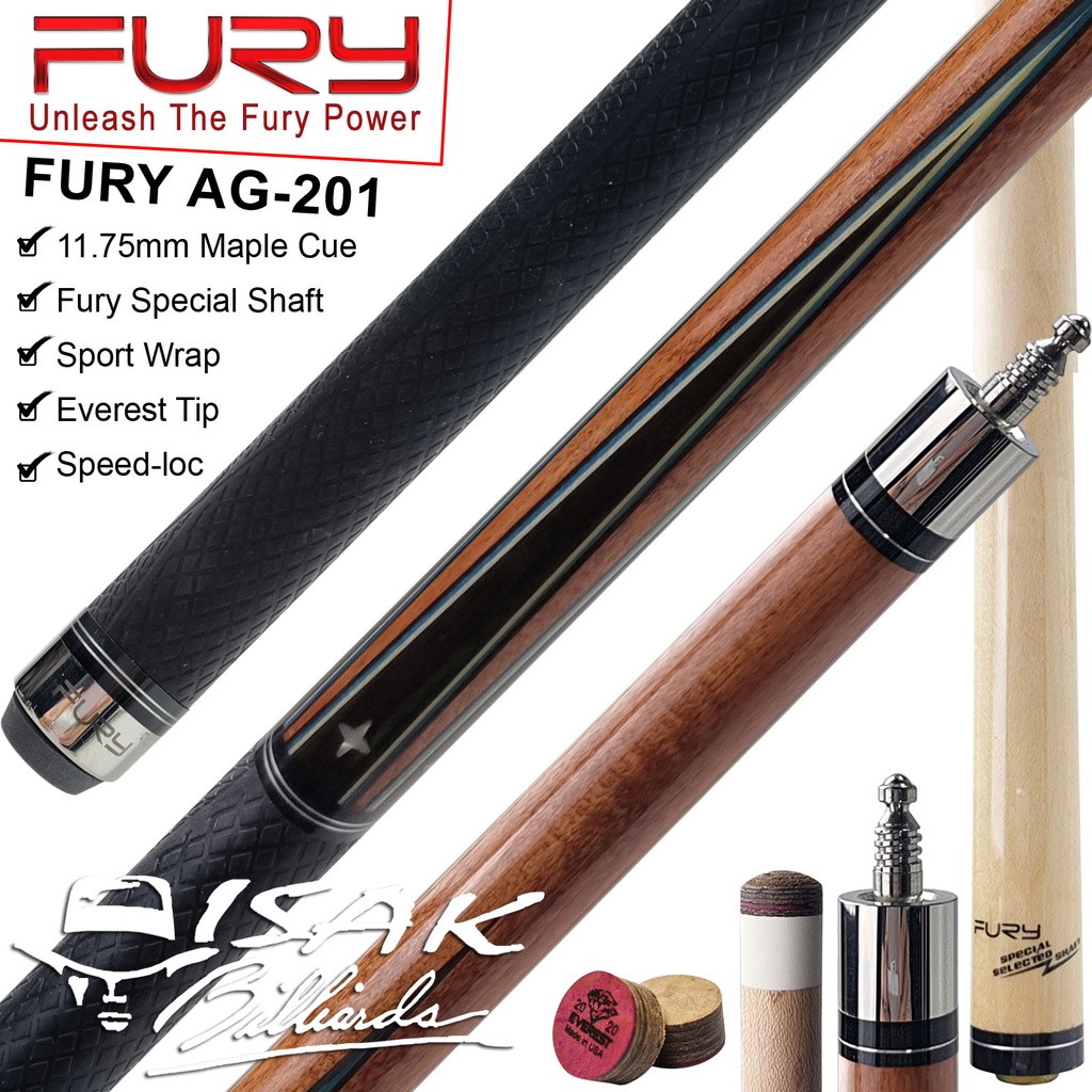 Fury AG-201 Cue 11.75 mm Maple Pool Billiard Stick Stik Biliar Everest Tip Rubber Grip